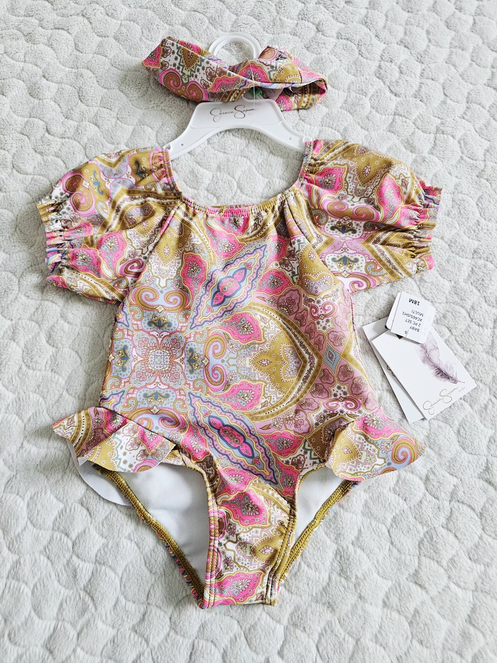 New Jessica Simpson Paisley One-Piece Swimsuit in Pink & Gold 18 Months